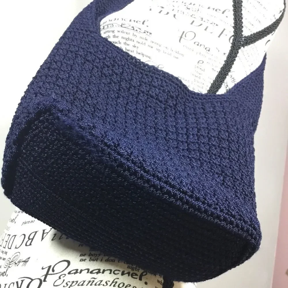 MA-DE Navy blue crochet bag shoulder or crossbody inner pocket crochet strap
